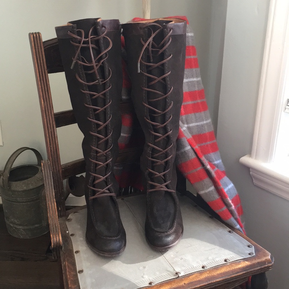 SALE Frye Parker Moc Charcoal Brown Oiled Boots 9.5 RARE